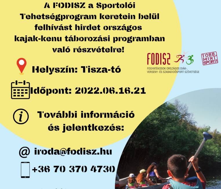 Kajak-kenu tábor a Sportolói Tehetségprogram keretein belül